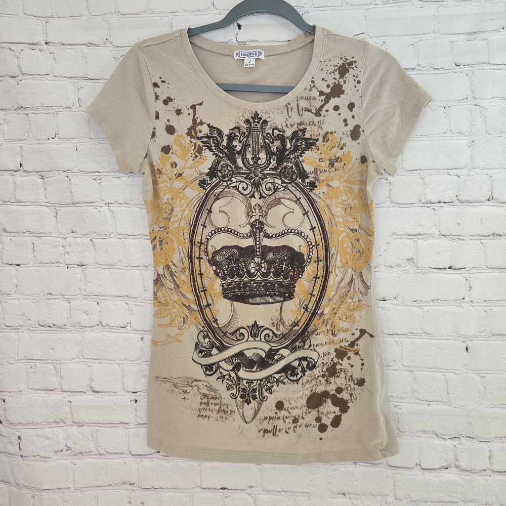 y2k Mcbling crown tee Freehold crown‎ graphic tee with rhinestones Size L